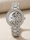 Realbuff Luxury Leopard Motif Gold Analogue Watch for Women – Crystal-Studded Bezel & Bracelet Strap Designer Party Wear Watch